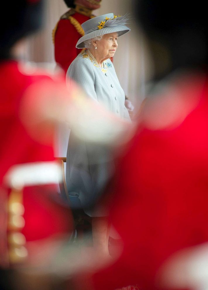 PHOTO: Queen Elizabeth attends a ceremony marking her official birthday in the Quadrangle of Windsor Castle in Windsor, Britain, June 12, 2021.
