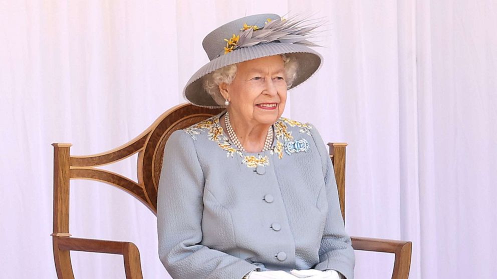 PHOTO: Queen Elizabeth II attends a military ceremony in the Quadrangle of Windsor Castle to mark her Official Birthday in Windsor, England, June 12, 2021.