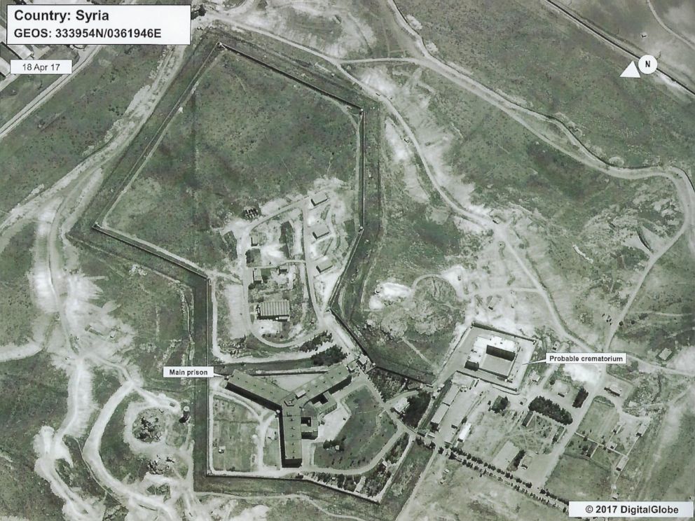 PHOTO: Satellite image distributed by the US State Department showing the Saydnaya prison camp in Syria. 