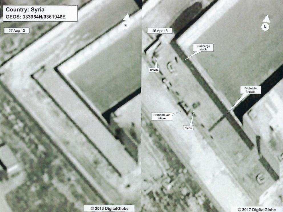 PHOTO: Detail of a satellite image of a building at the prison complex in Saydnaya, Syria, showing evidence of what is believed to be a crematorium.