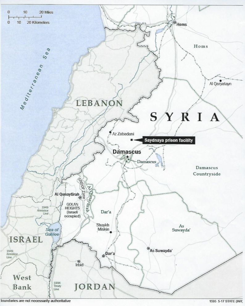 PHOTO: Map showing the location of the Sadynaya prison in Syria.