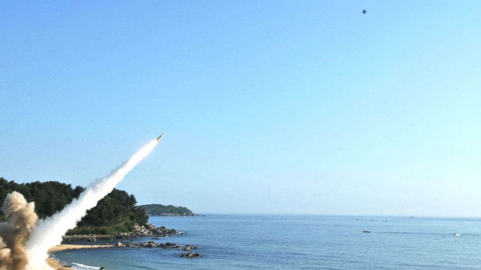 PHOTO: The U.S. Army released images from the U.S. and South Korea's missile launches into the Sea of Japan in response to the North Korean missile launch, July 4, 2017.