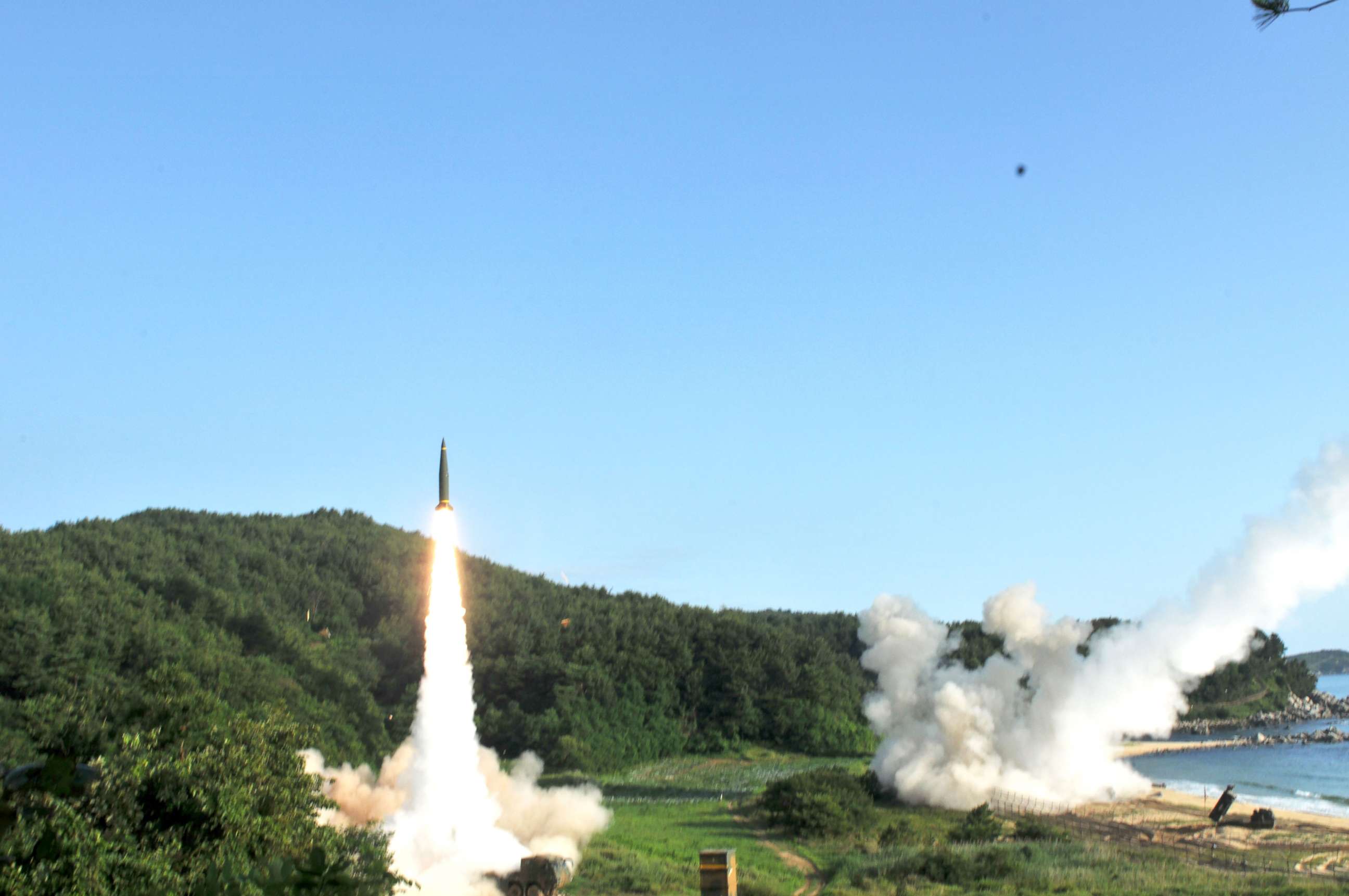 PHOTO: The U.S. Army released images from the U.S. and South Korea's missile launches into the Sea of Japan in response to the North Korean missile launch, July 4, 2017.