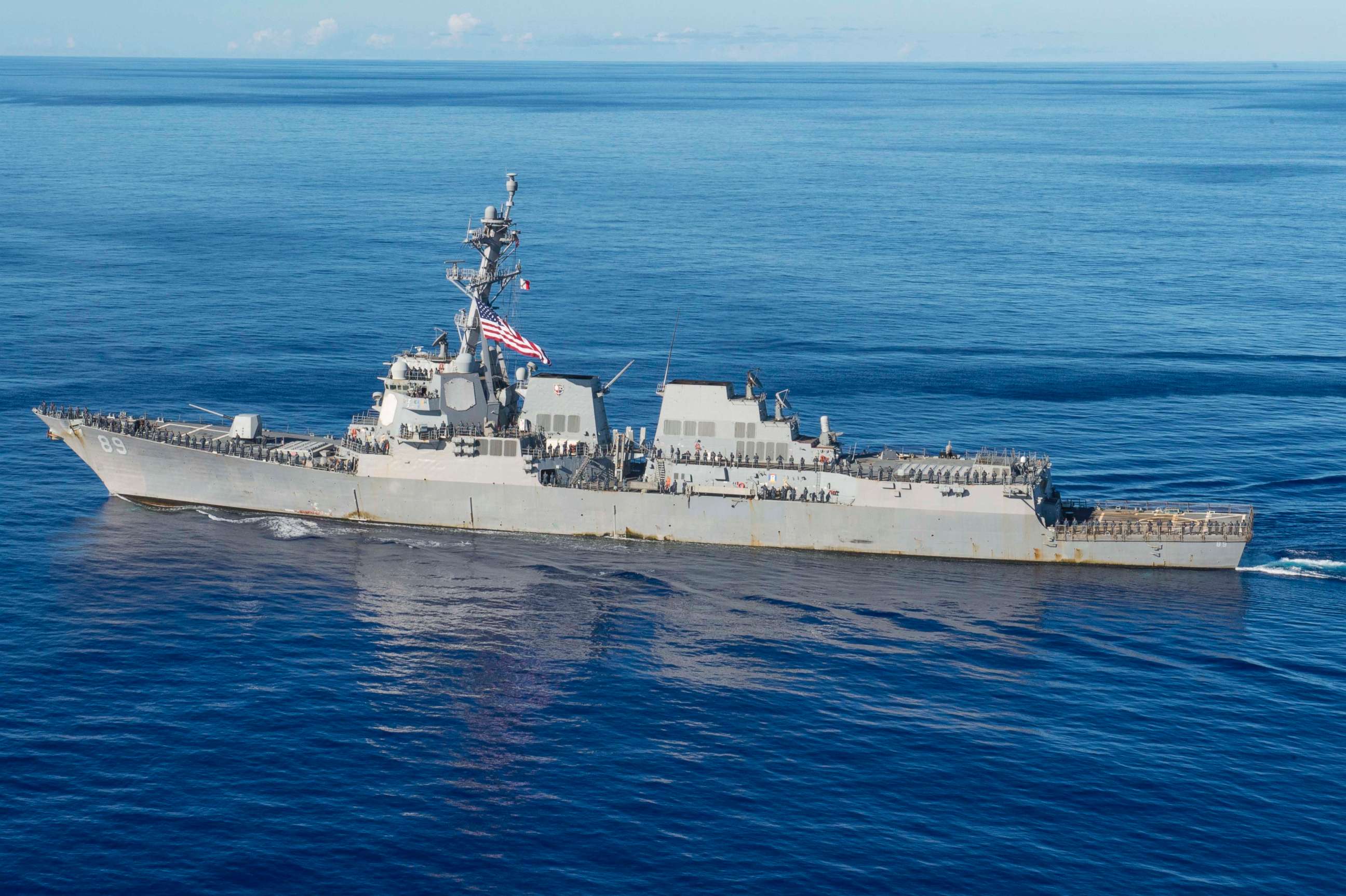 PHOTO: The guided-missile destroyer USS Mustin is pictured near Guam on July 26, 2015.