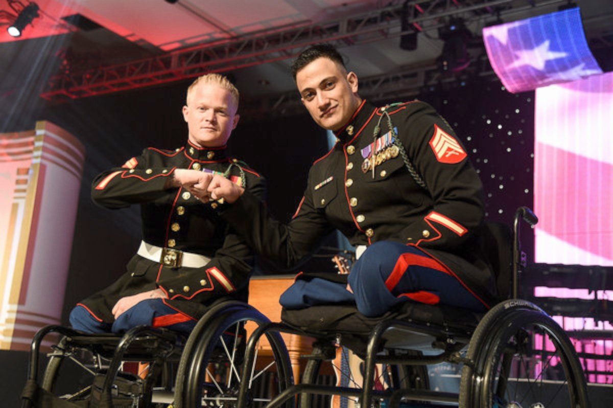 PHOTO: Sgt. Justin Gaertner with best friend Sgt. Gabriel Martinez, both of whom lost their legs fighting in Afghanistan.