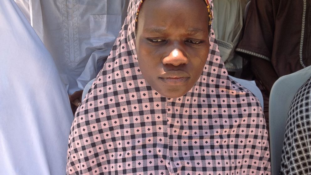 PHOTO:In this photo taken September 14, 2015, Tabitha Adamu, abducted and impregnated by Boko Haram militants, speaks to media in Nigeria about her marriage to a Boko Haram fighter. 