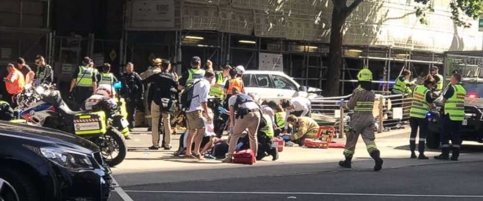 PHOTO: First responders in Melbourne, Australia, respond to an incident during which a vehicle collided with pedestrians on Dec. 21, 2017.