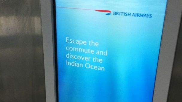 PHOTO: Pictured is the British Airways ad that includes the caption, "Escape the commute and discover the Indian Ocean." 