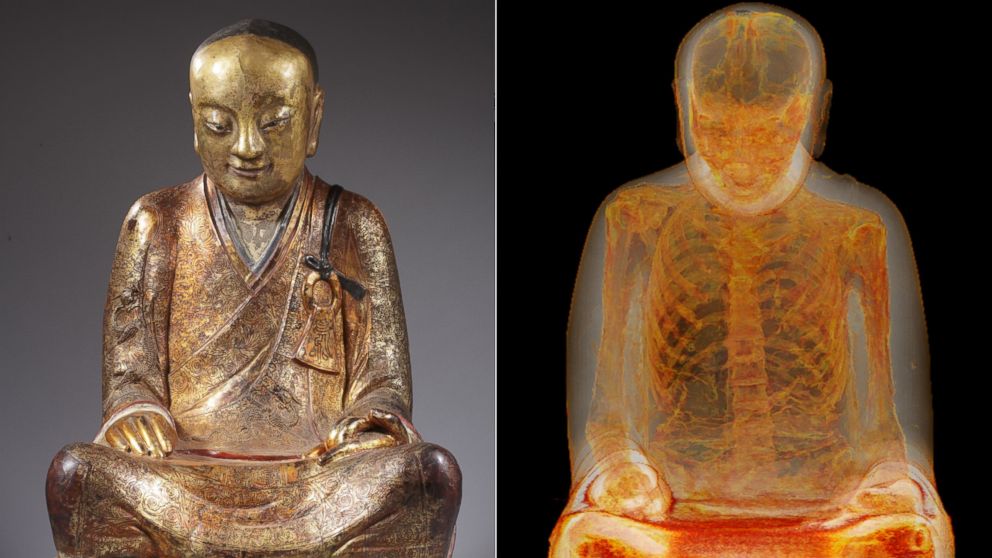 A mummy was discovered inside a statue of Buddha.