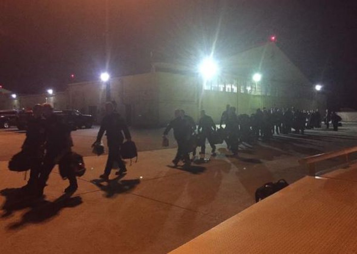PHOTO: On April 26, 3015, crews in California prepared to board a plane en route to Nepal.