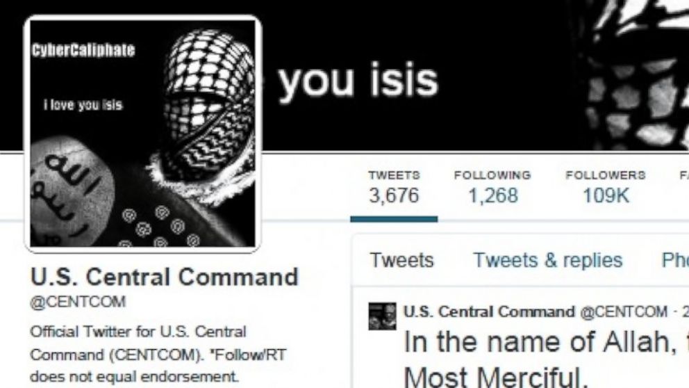 The official Twitter account for the U.S. military's Central Command appeared to be hijacked by ISIS supporters Jan. 12, 2015.