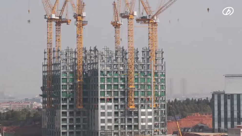 PHOTO: A screen grab from a video released by BROAD Group on March 7, 2015 shows a 57-story building being constructed in Changsha, China.
