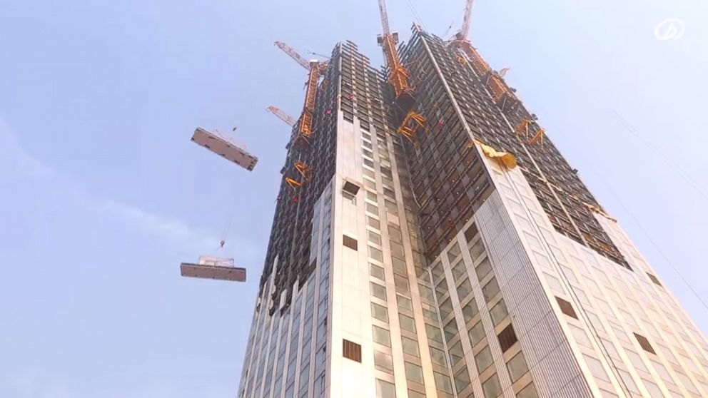 PHOTO: A screen grab from a video released by BROAD Group on March 7, 2015 shows a 57-story building being constructed in Changsha, China.
