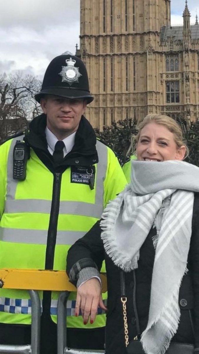 PHOTO: Staci Martin of Wellington, Florida, was in London visiting her son on March 22, the day of the London terror attack. She took a photo with officer Keith Palmer, who was killed in the attack. "He was very polite," she wrote on Facebook. 