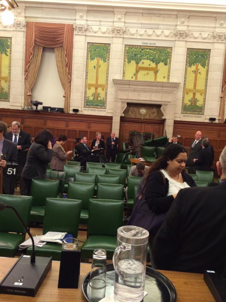 PHOTO: This photo from inside the caucus room after the shooting was posted to Twitter by @ctvottawa with the text, "Pic from Conservative MP Nina Grewal of caucus is getting a lot of att'n on Twitter. @grahamctv: #ottawashooting."
