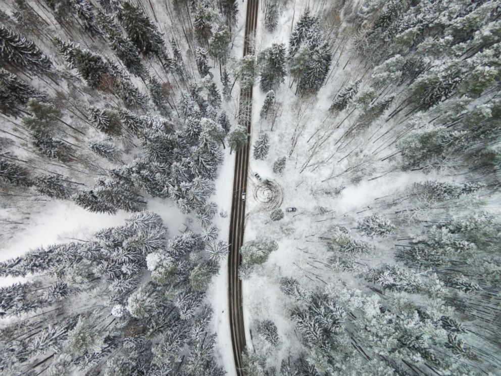 PHOTO:Lithuanian winter landscape seen from the sky. 