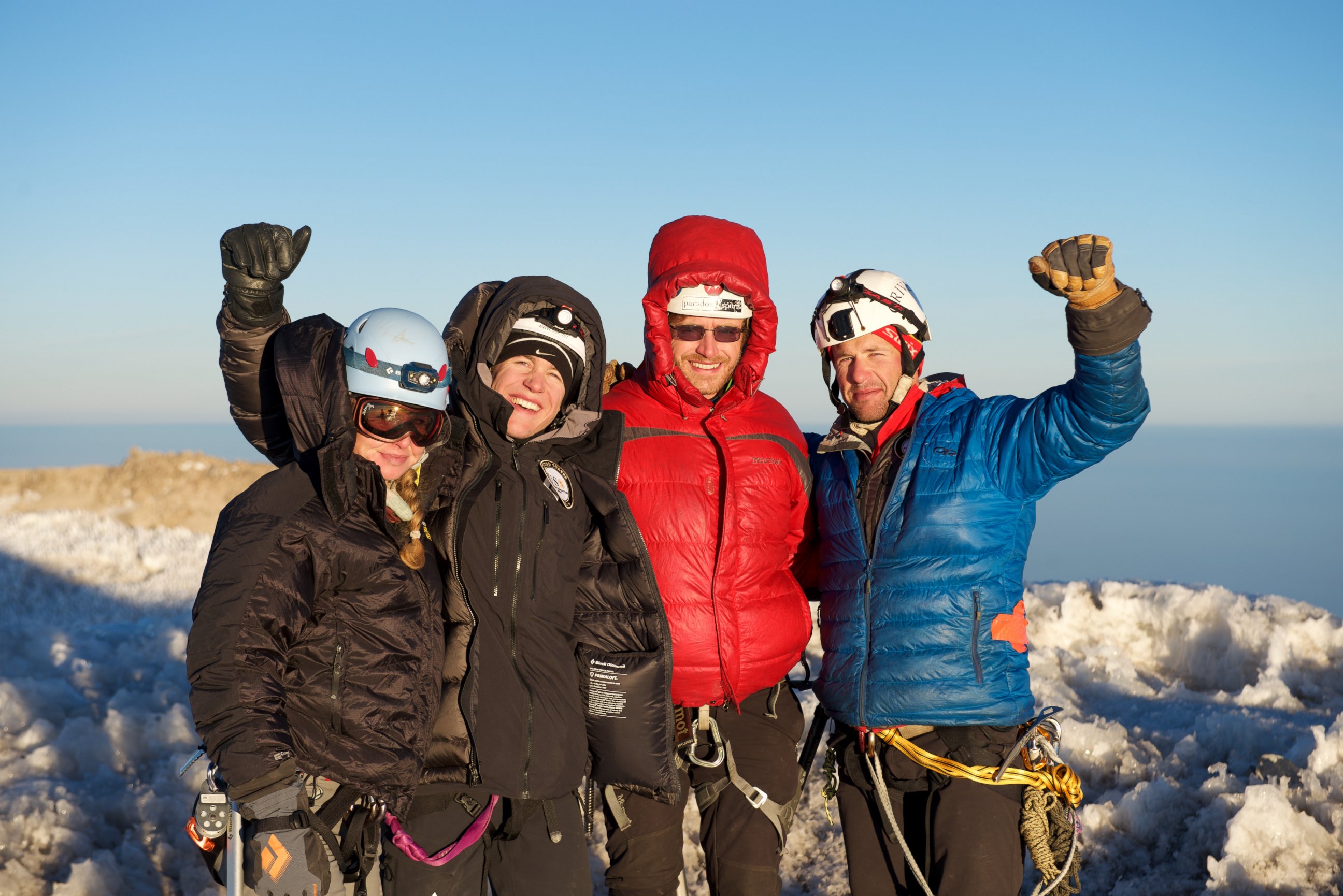 PHOTO: Captain Matt Hickey, USX CEO (at far right), led the climbing team in their training expedition at Mount Rainier the group will begin the Mount Everest ascent, April 7, 2016.