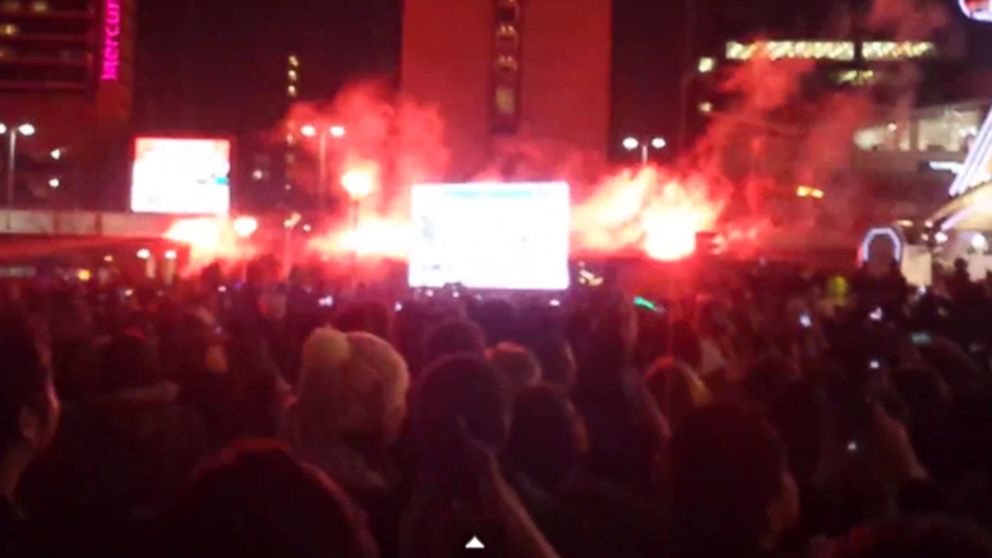 Attendee Jay Smith uploaded a video to YouTube, pictured in this still, which captured the failed fireworks in Manchester. 