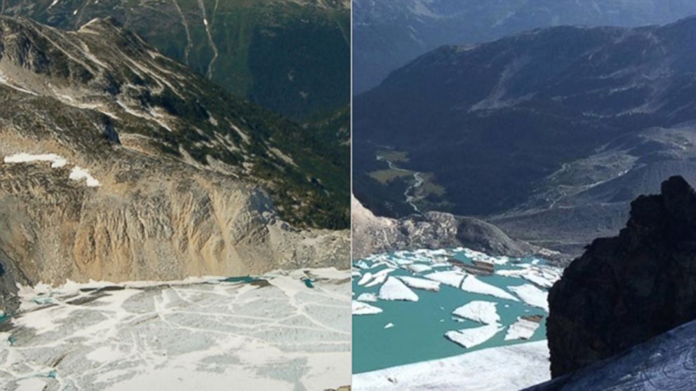 Decker Glacier at Whistler, British Columbia, Canada is pictured in July 2006, left, and Aug. 2014, right.