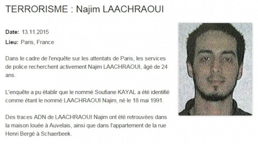 PHOTO: This notice about Najim Laachraoui was posted online by the Belgian Federal Police in November 2015.