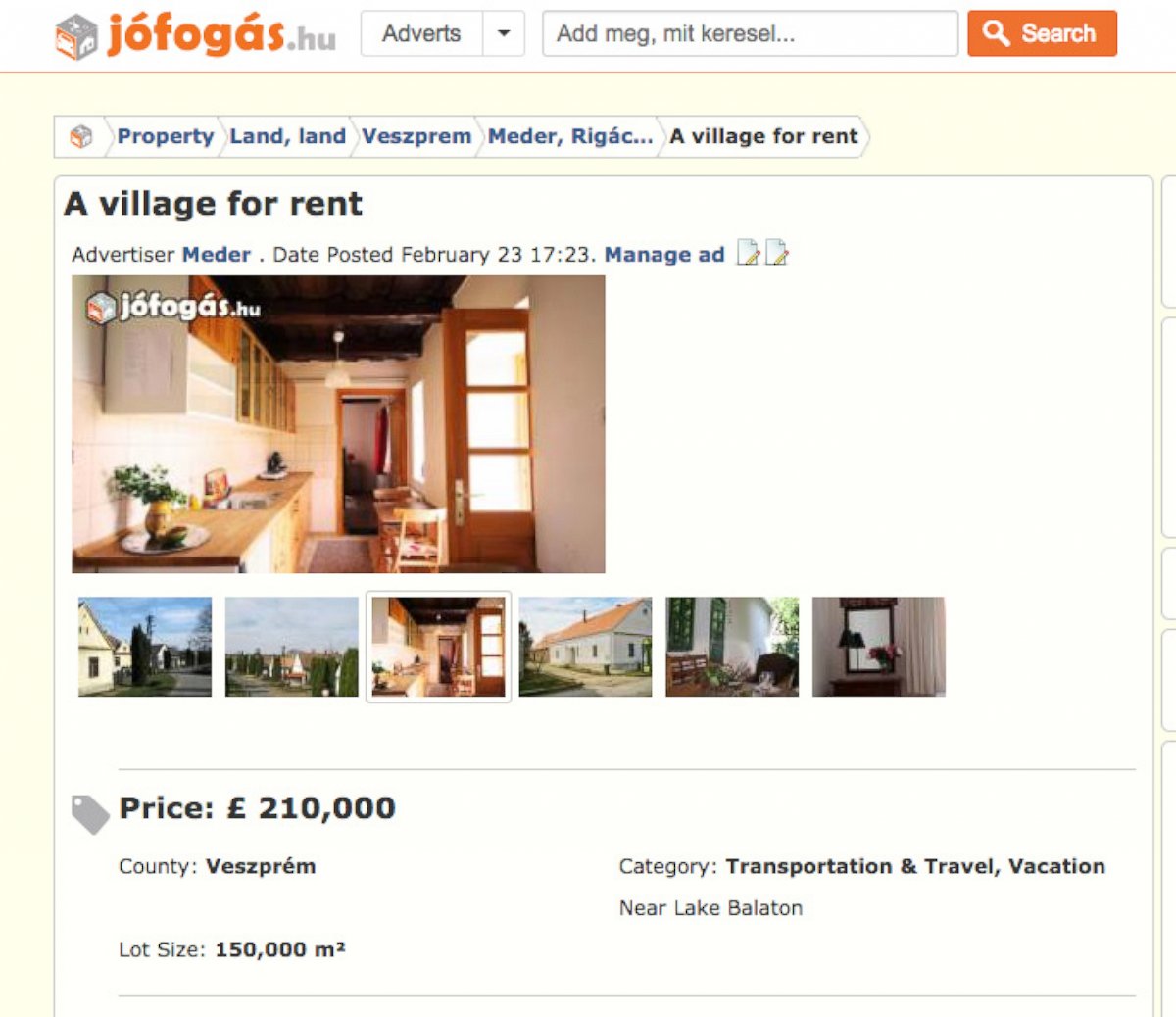 PHOTO: Meyger, a village in Hungary, is available for rent. 