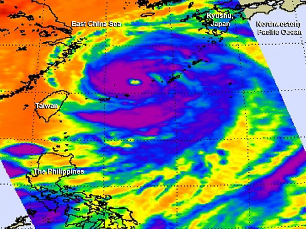 PHOTO: This false-colored infrared image of Supertyphoon Neoguri was taken by the AIRS instrument aboard NASAs Aqua satellite on the afternoon of July 6, 2014.