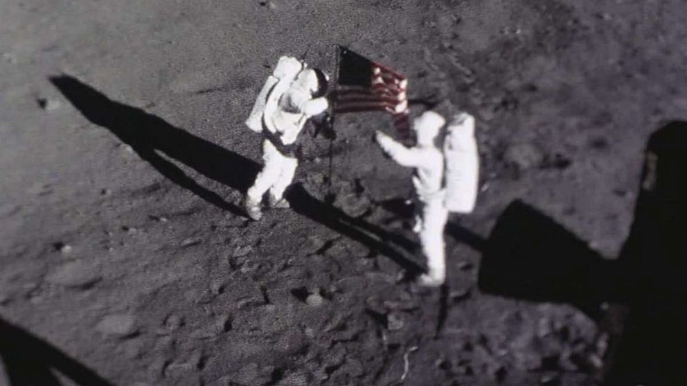 PHOTO: Astronauts Neil Armstrong and Buzz Aldrin place the American flag on the Moon, July 20, 1969. This image was captured by the Apollo 11 Data Acquisition Camera that was mounted to the lunar module Eagle.