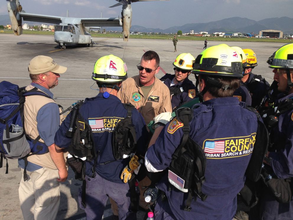 PHOTO: Members of a USAID Disaster Assistance Response Team prepare for aerial assessments and rescue operations in Dolakha after a magnitude 7.3 earthquake in Nepal on May 12, 2015.