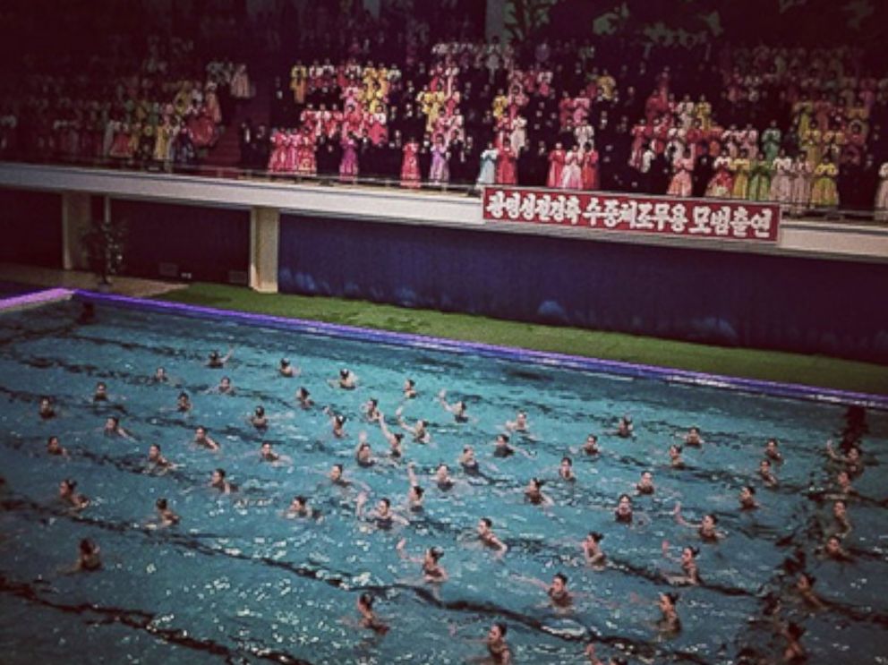 PHOTO: A mass synchronized swimming performance in Pyongyang, in February, 2013.