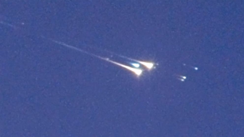 PHOTO: Fragments of space object WT1190F glow brightly as they enter the atmosphere near Sri Lanka on Nov. 13, 2015.