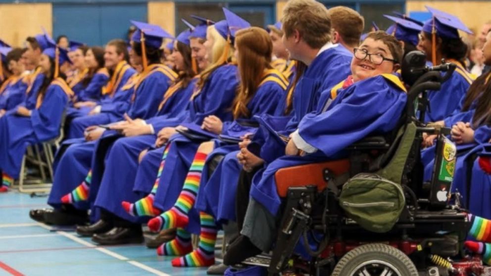 More than half of the graduating students at Vanier Catholic Secondary School in Whitehorse, Canada wore rainbow socks at their cap and gown ceremony this weekend to support their school's gay-straight alliance. 