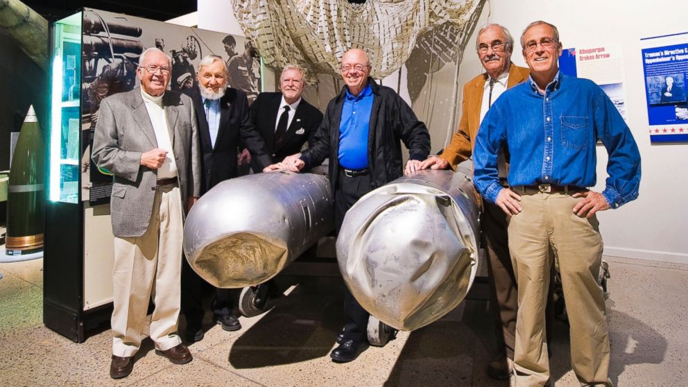 PHOTO: Current and former employees at Sandia National Laboratories photographed with two of the nuclear warheads recovered from Palomares, Spain after an accident there in 1966.