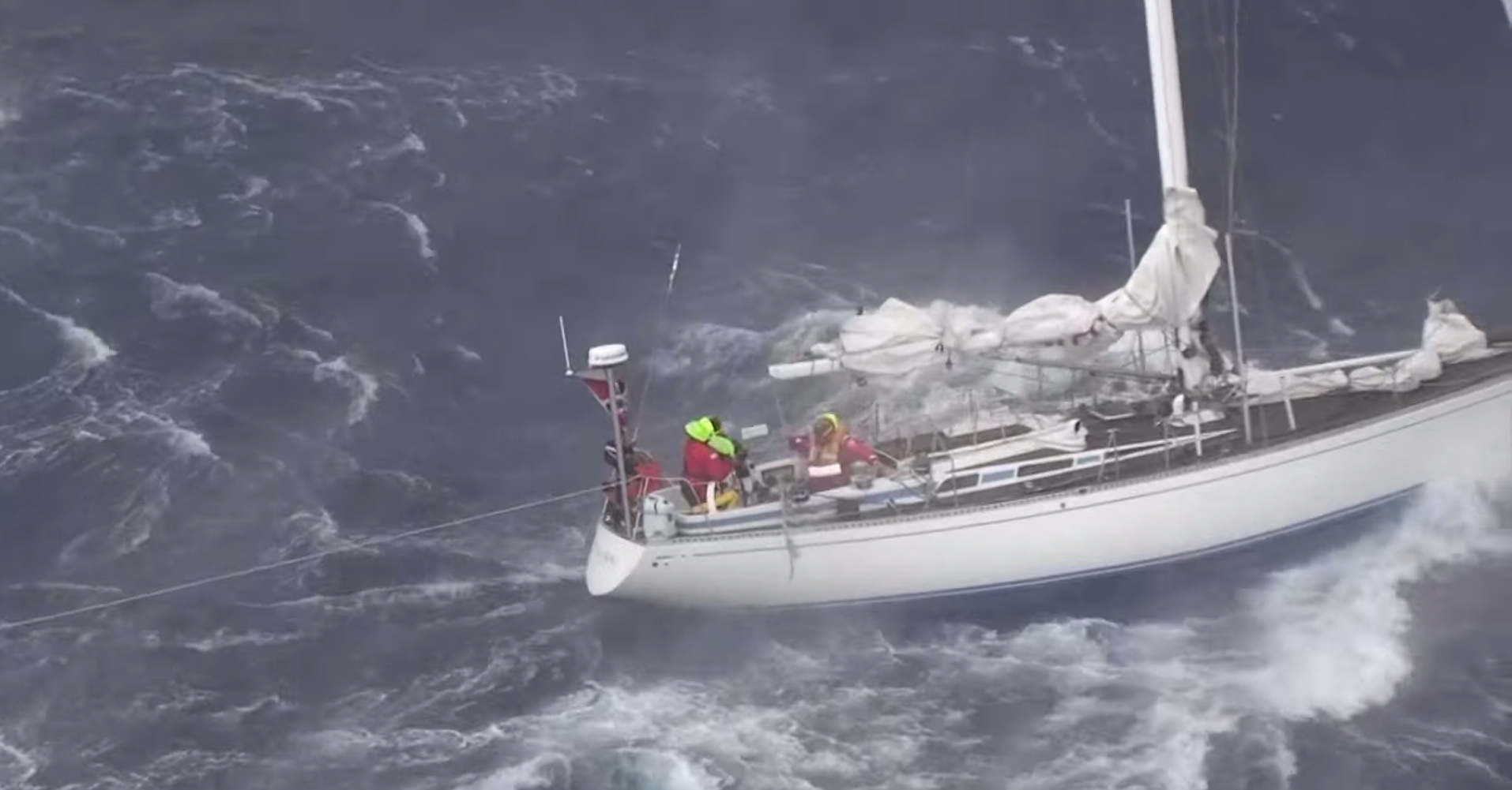 PHOTO: Portuguese officials released a video of the dramatic moments when they rescued a French family from their yacht during extremely turbulent weather in the mid-Atlantic on May 7, 2015. 