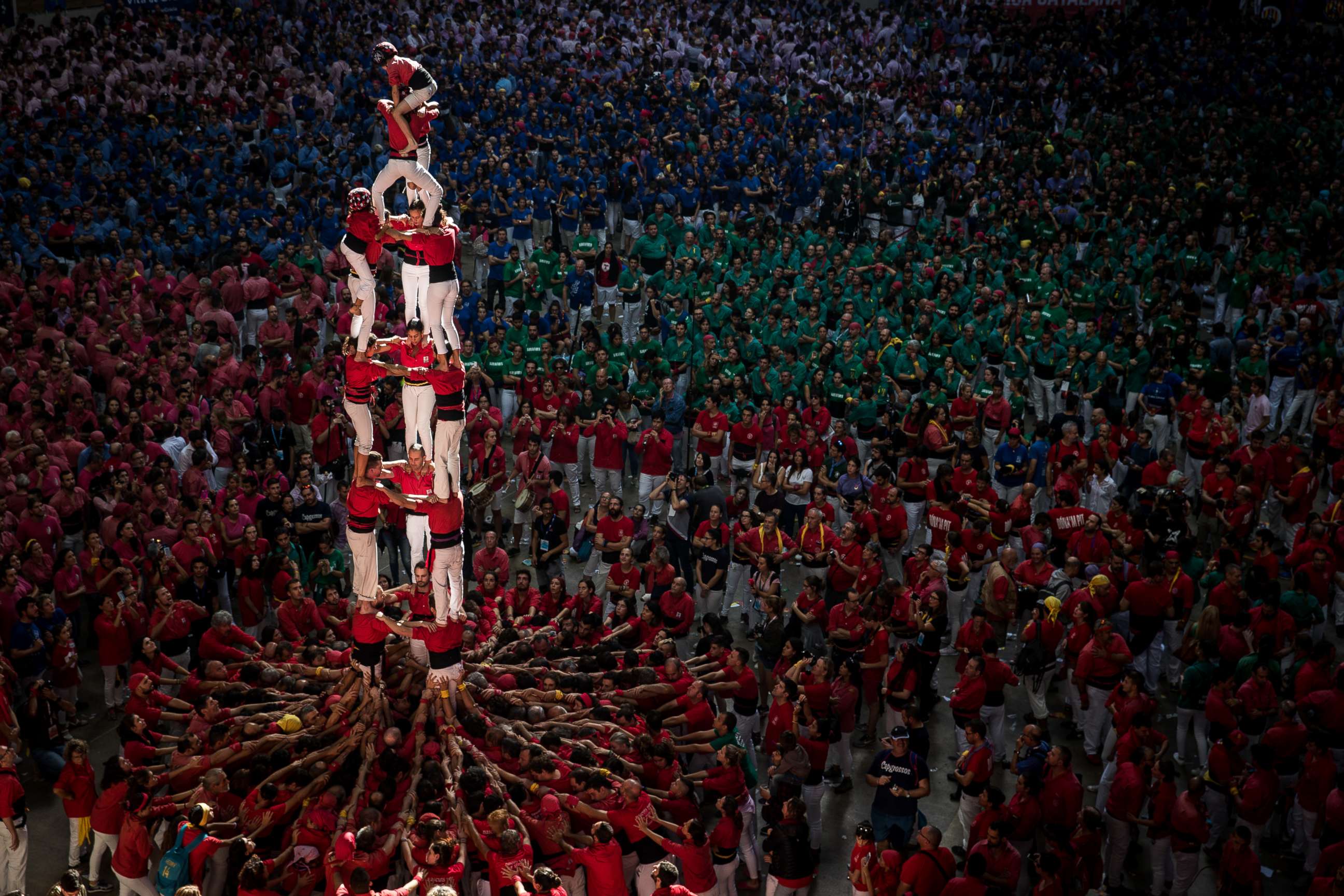 PHOTO: Members of the C. de Barcellona built a human tower during the 27th Tarragona Competition, Oct. 7, 2018, in Tarragona, Spain.