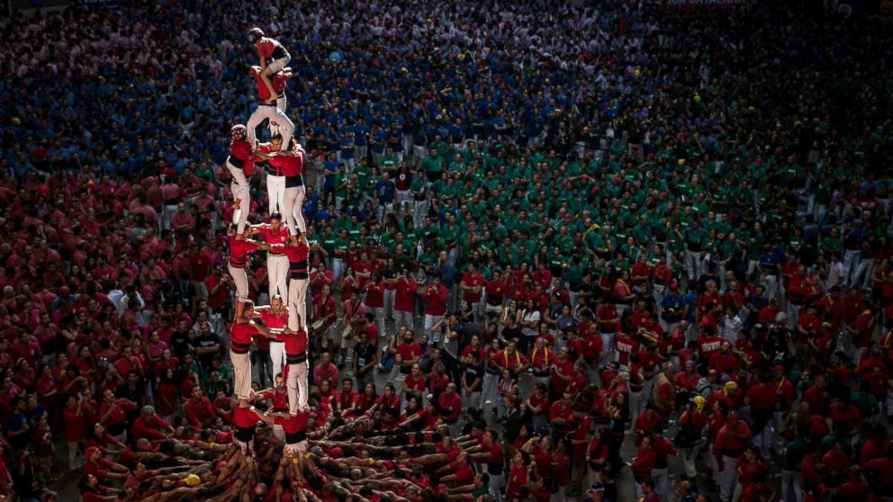 PHOTO: Members of the C. de Barcellona built a human tower during the 27th Tarragona Competition, Oct. 7, 2018, in Tarragona, Spain.