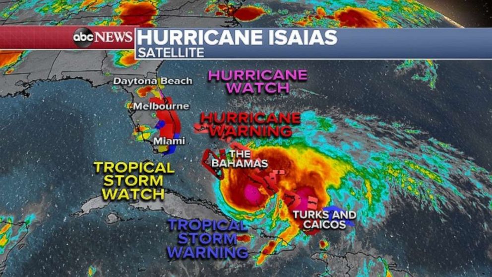 PHOTO: Hurricane Isaias continues to churn southeast of Florida on Friday night.