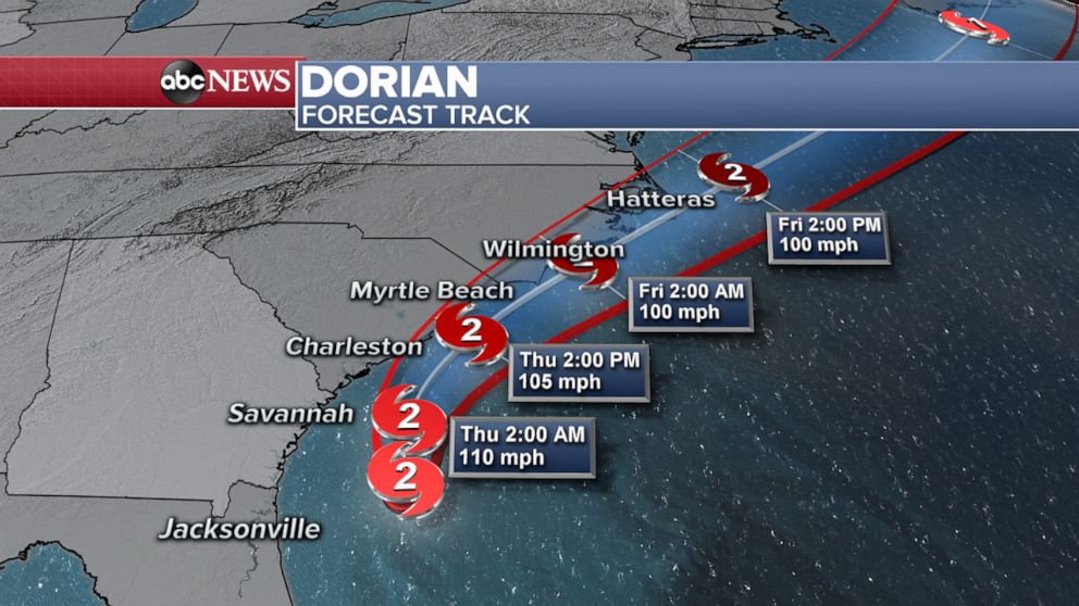 PHOTO: Hurricane Dorian forecast track map.