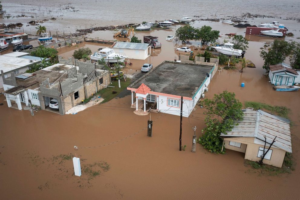 PHOTO: Homes are flooded on Salinas Beach after the passing of Hurricane Fiona in Salinas, Puerto Rico, Sept. 19, 2022. 