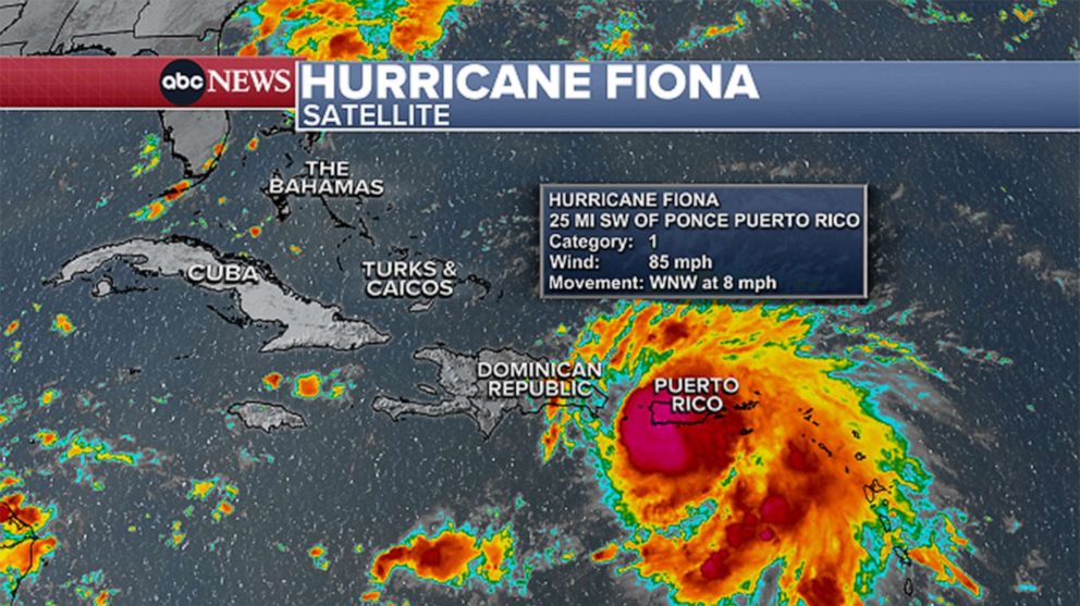 PHOTO: A satellite weather image shows Hurricane Fiona as it made landfall in  Puerto Rico, Sept. 18, 2022.