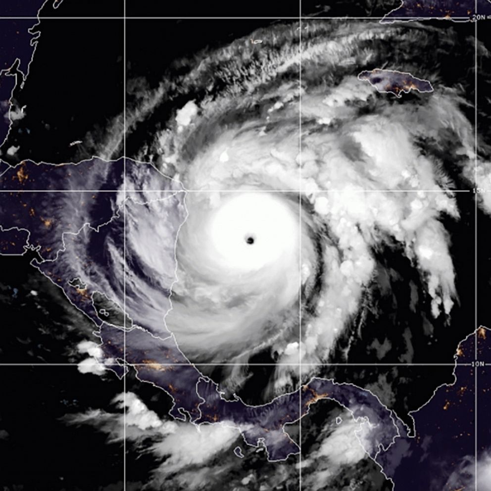 PHOTO: This satellite image made available by NOAA shows Hurricane Iota in the North Atlantic Ocean, Nov. 16, 2020, at 07:11 EST.