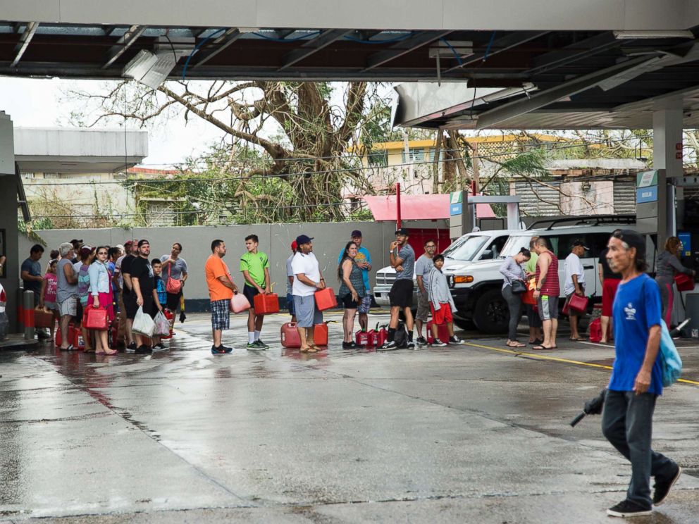 PHOTO: People line up to fill gas cans after Hurricane Maria in San Juan, Puerto Rico, Sept. 21, 2017.