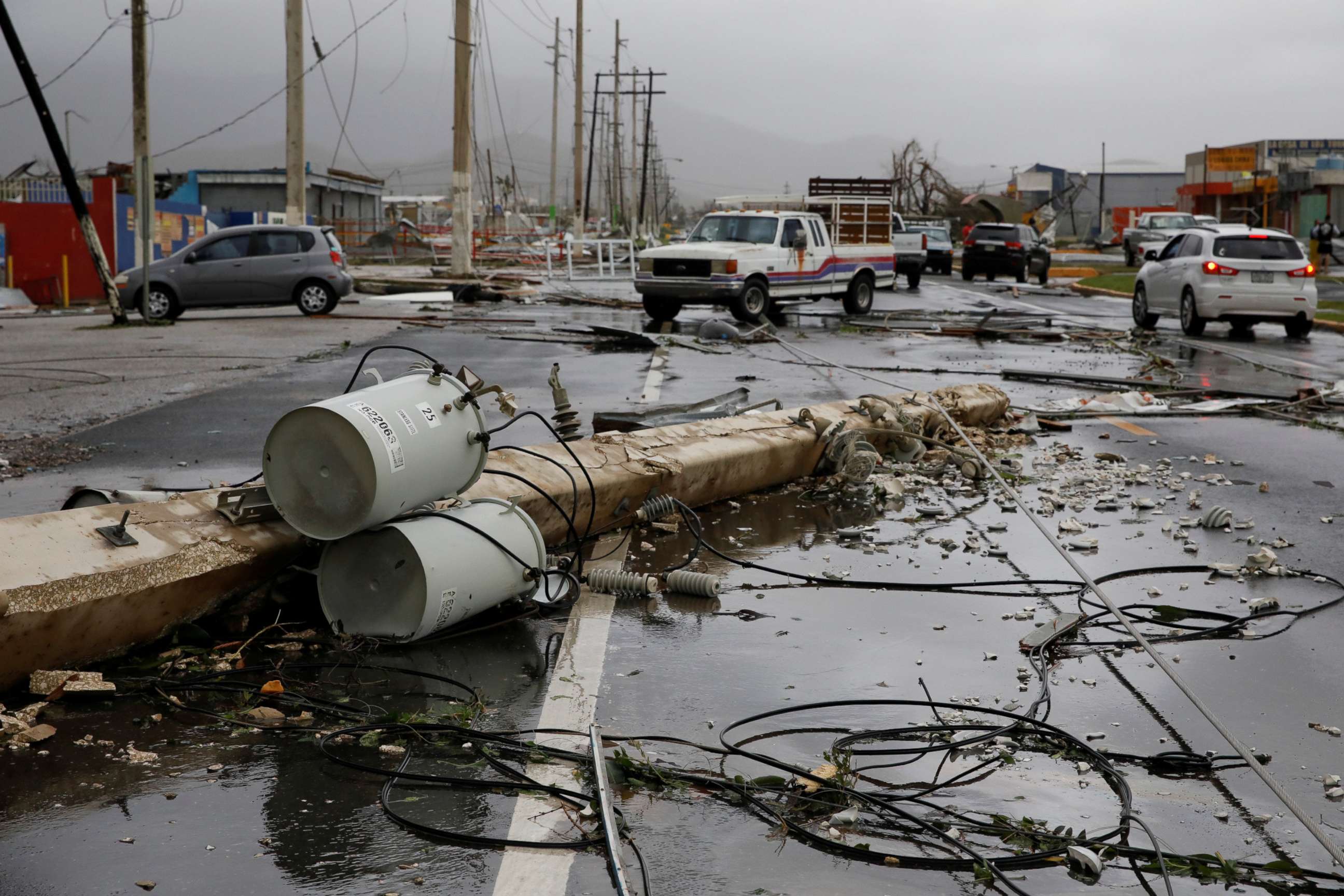 PHOTO: Damaged electrical installations are seen after the area was hit by Hurricane Maria en Guayama, Puerto Rico, Sept. 20, 2017.