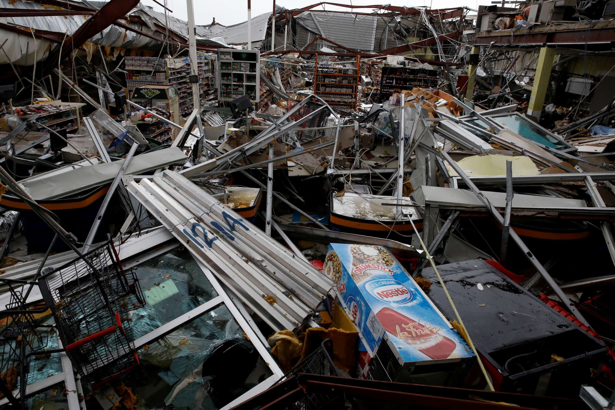 PHOTO: Damages are seen in a supermarket after the area was hit by Hurricane Maria in Guayama, Puerto Rico, Sept. 20, 2017. 