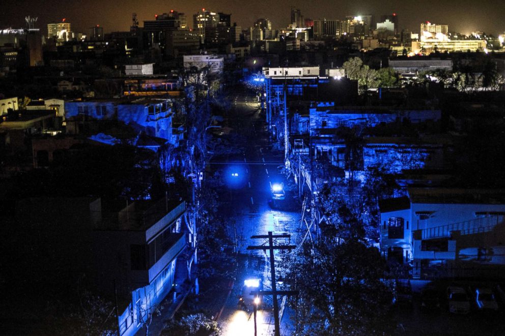 PHOTO: San Juan is seen during a blackout after Hurricane Maria made landfall, Sept. 20, 2017, in Puerto Rico.
