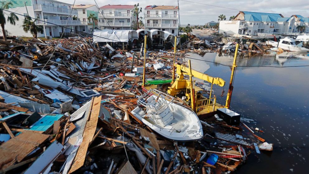 PHOTO: A boat sits amidst debris in the aftermath of Hurricane Michael in Mexico Beach, Fla., Oct. 11, 2018. 