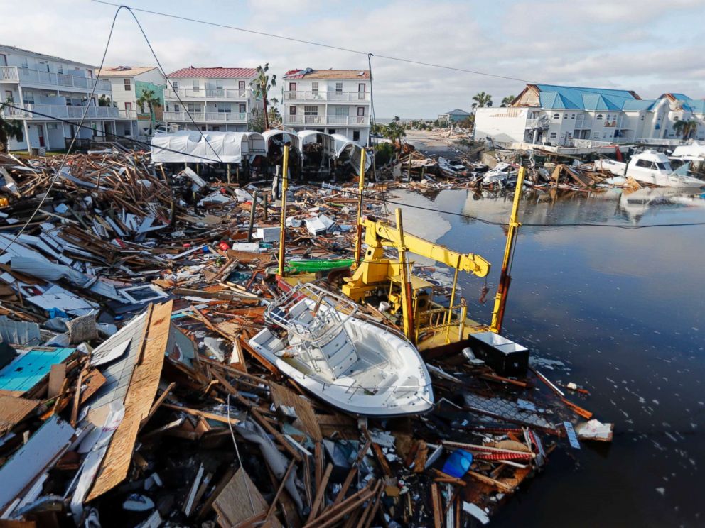 PHOTO: A boat sits amidst debris in the aftermath of Hurricane Michael in Mexico Beach, Fla., Oct. 11, 2018.
