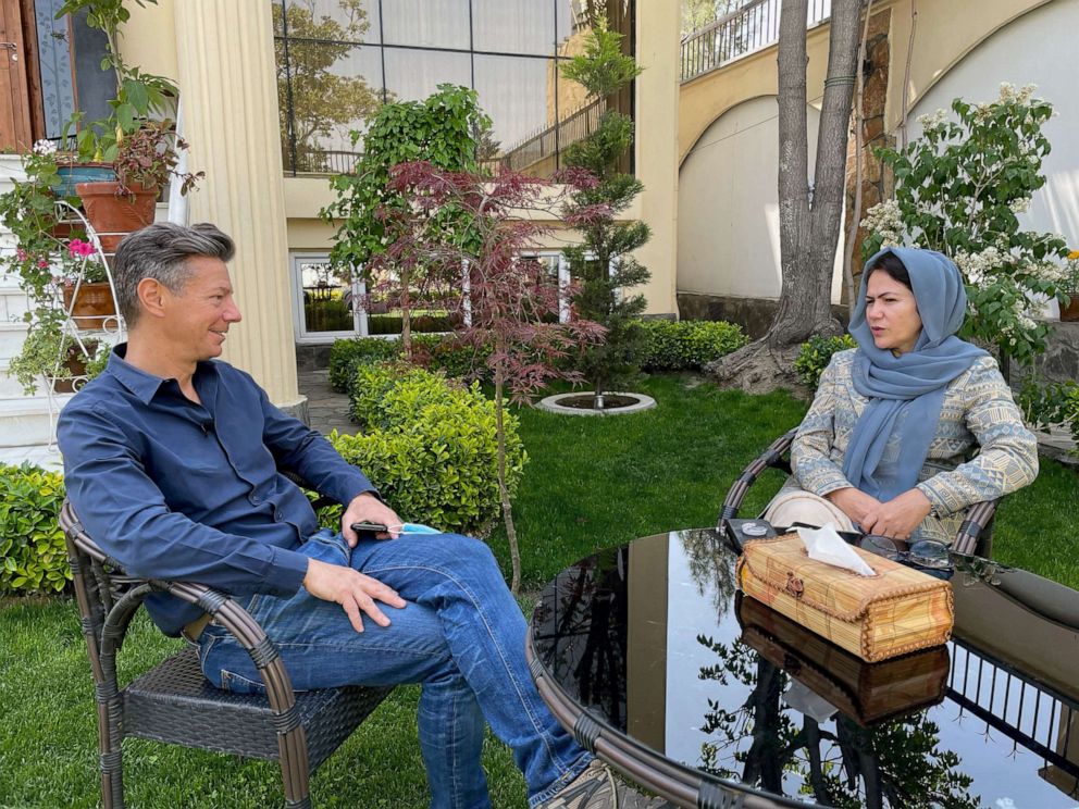 PHOTO: ABC News' Ian Pannell interviews leading female politician and women's rights activist, Fawzia Kufi, in Kabul, Afghanistan, May 2021.