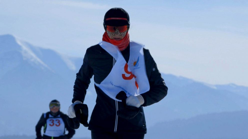 PHOTO: Alicja Barahona runs the Baikal Ice Marathon on Lake Baikal, the deepest lake in the world.