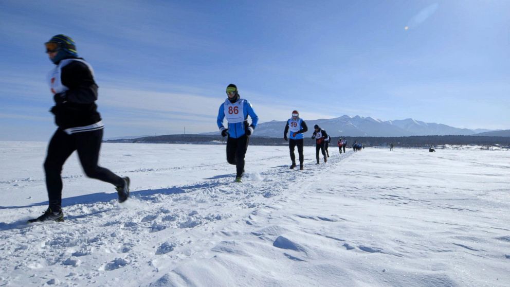 PHOTO: Runners taking part in the Baikal Ice Marathon in Siberia.