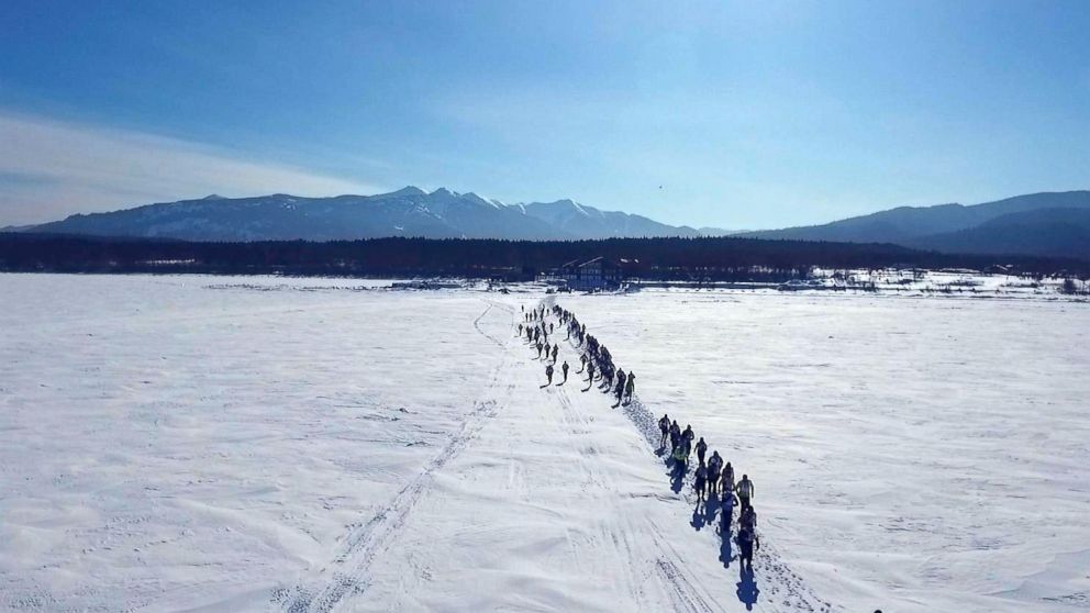PHOTO: Runners just after the start of the Baikal Ice Marathon on Lake Baikal, the deepest lake in the world.